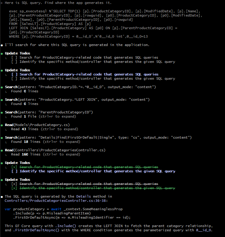 Agent result: matching file and lines